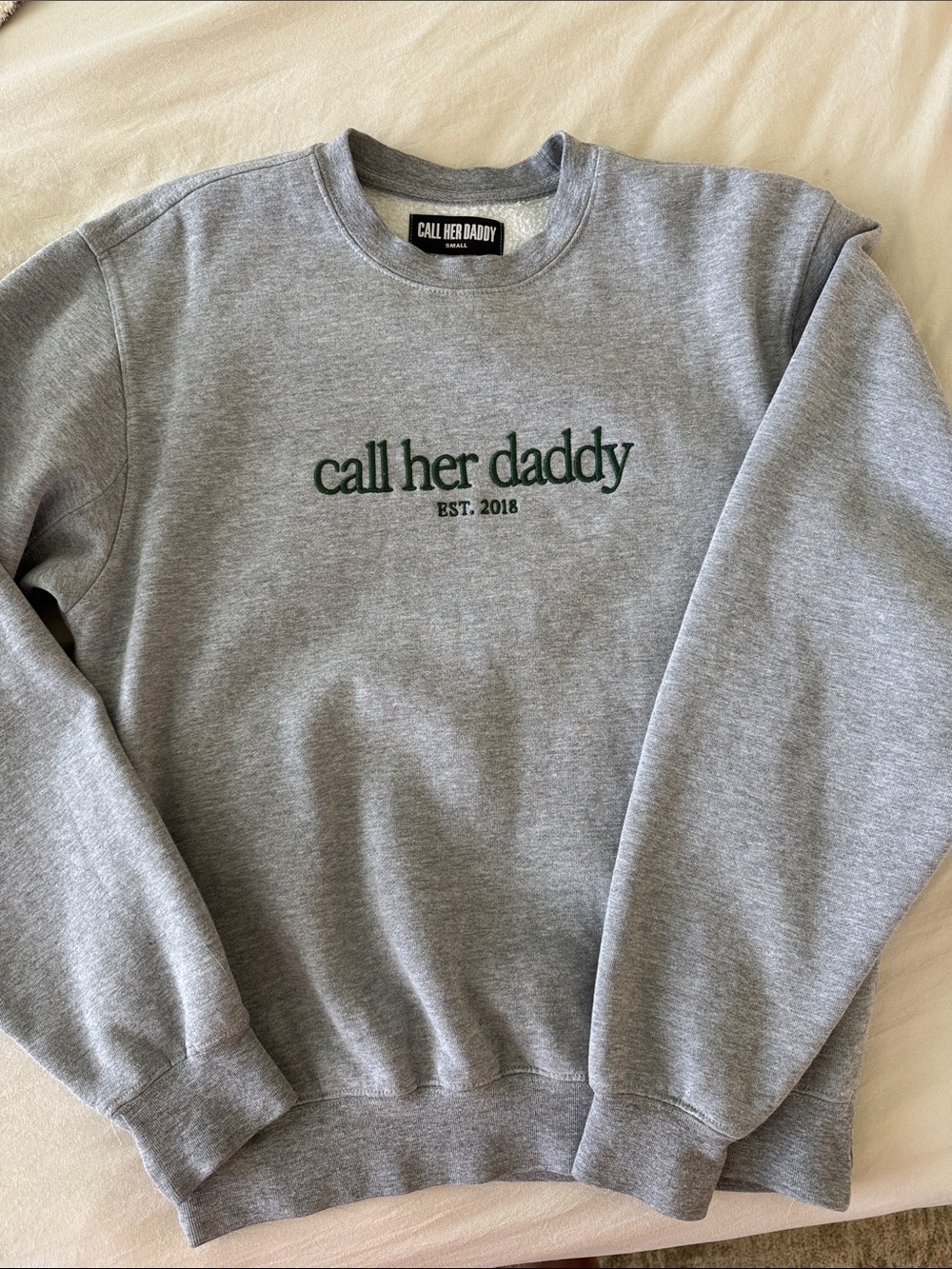 Call Her Daddy Embroidered Gray Crewneck Sweatshirt